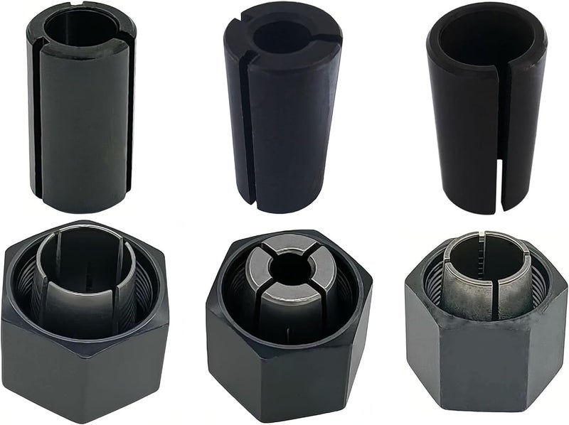 VIGORVIL 1/4",1/2",12mm Router Collet And Nut Set For Dewalt DW6214 DW618 Router with Reducer Sleeves 1/2"-3/8", 12.7mm-6mm, 12.7mm-8mm (6 Pck) - Image 1